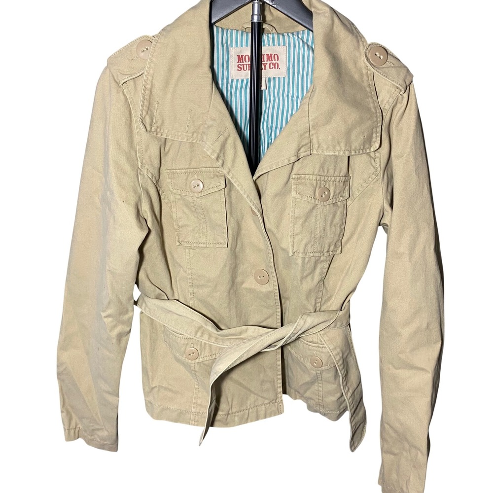 Mossimo Supply Co Khaki Tan Utility Safari Jacket Belted Cotton Size L